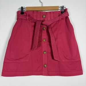 Abercrombie & Fitch Pink Paper Bag Mini Skirt Button Front Belt Size Medium